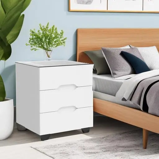 Smart Nightstand With Wireless Charger Adjustable LED High Gloss Drawers