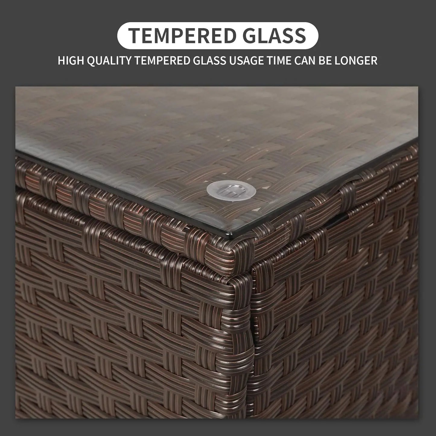 Patio Wicker Coffee Table With Tempered Glass Top