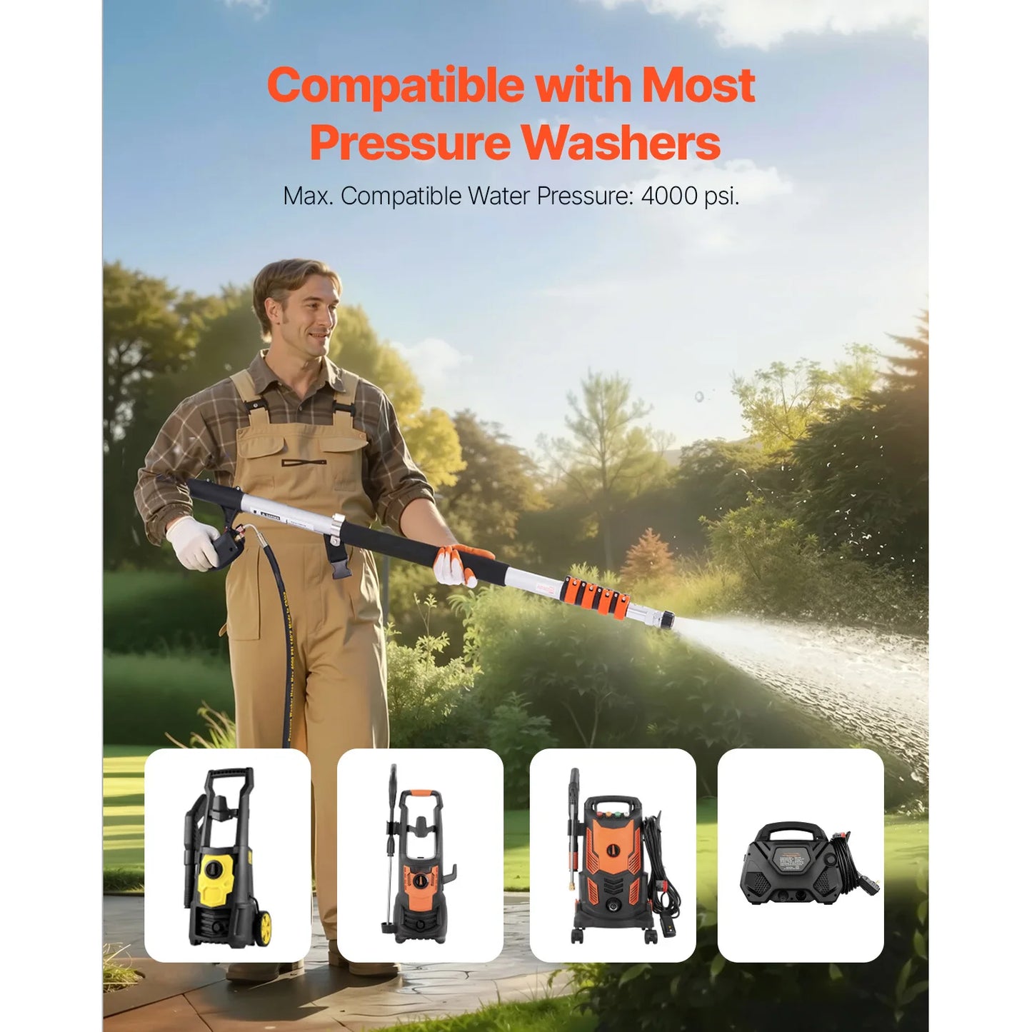 VEVOR Telescoping Pressure Washer Wand for Effortless High-Altitude Cleaning