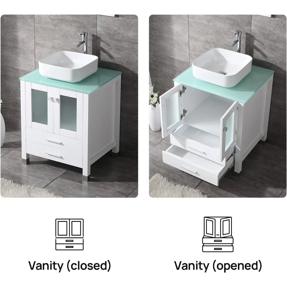All In One Bathroom Vanity With Ceramic Vessel Sink