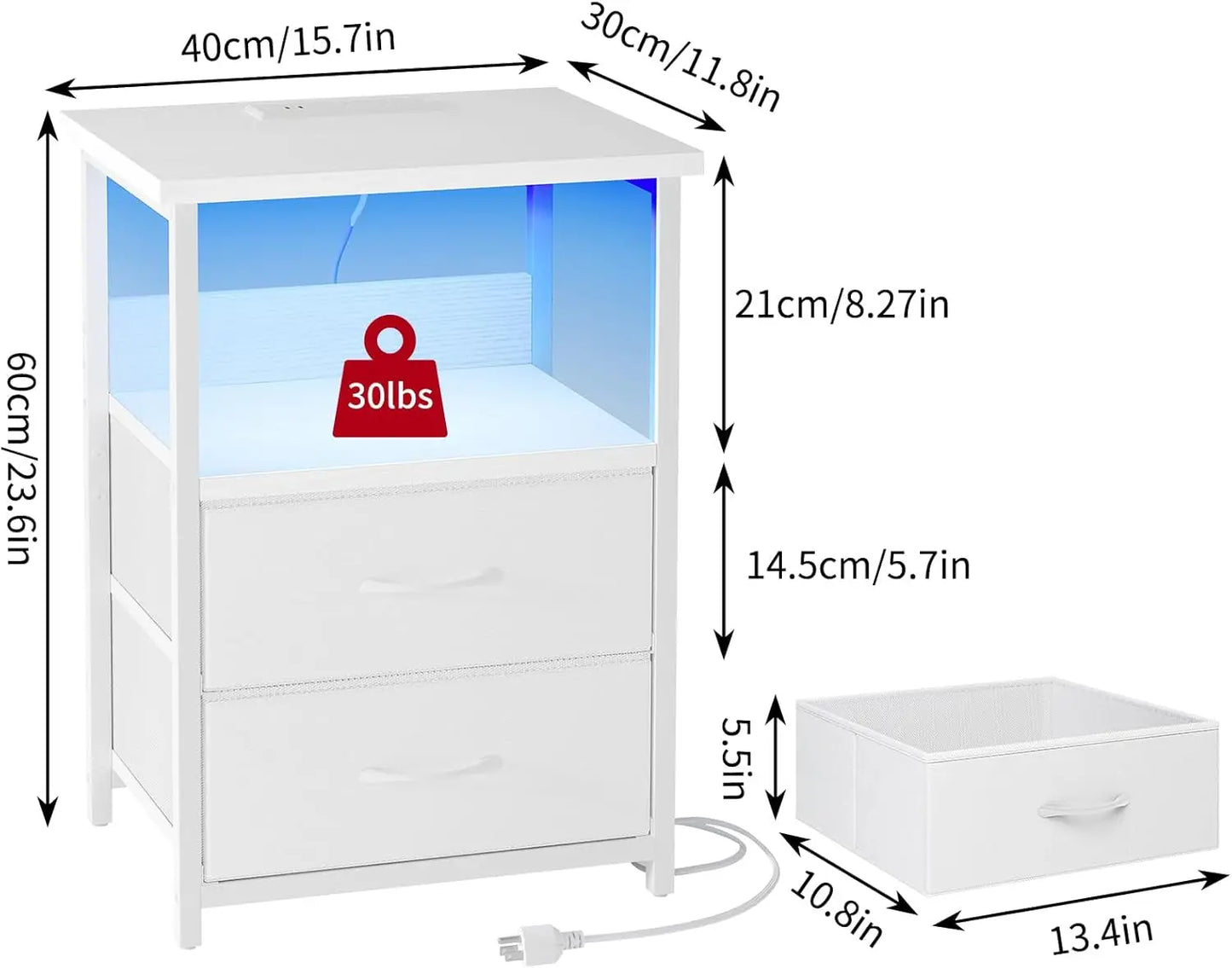 Modern Nightstand Set With Charging Station And LED Lighting