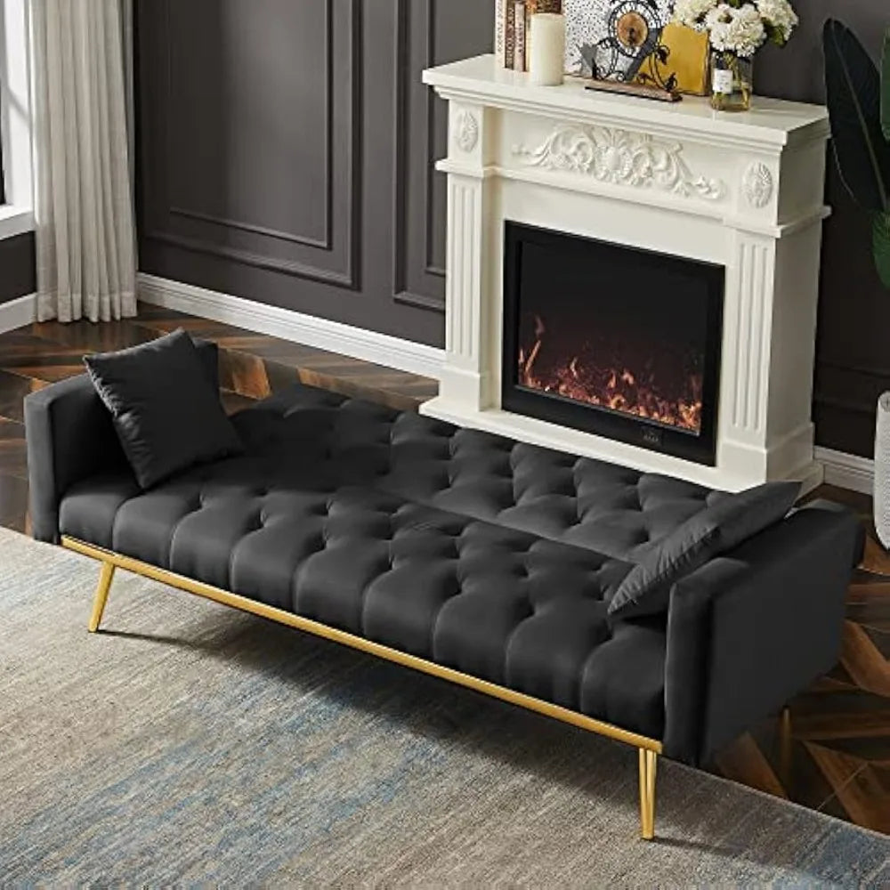 Convertible Futon Sofa Bed With Pillows Upholstered Sleeper