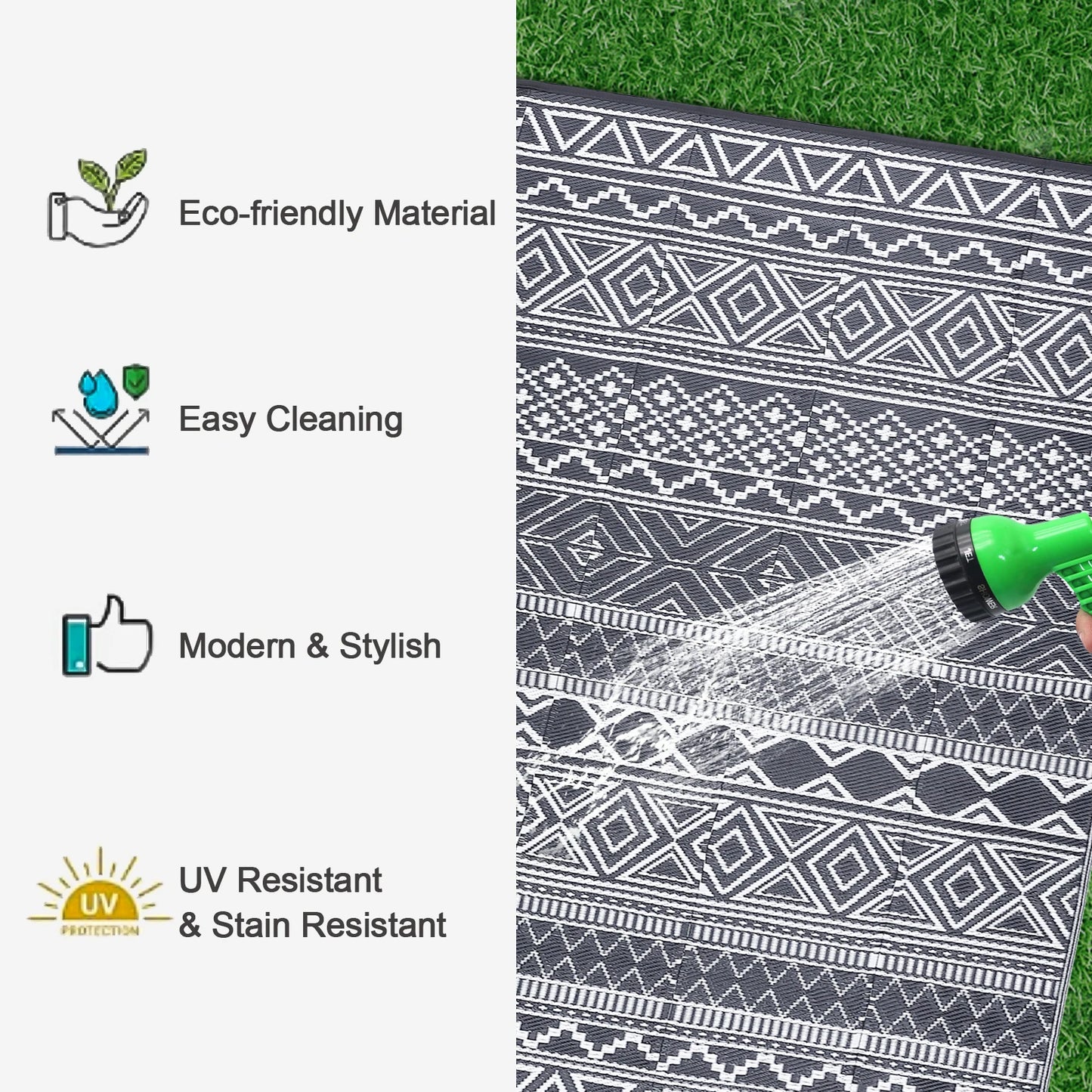 Waterproof Reversible Outdoor Patio Rug Boho Moroccan Style