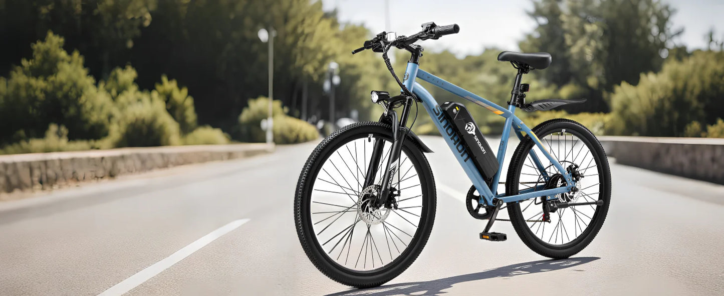 Mountain Electric Bike Adults 500W Peak Motor 26'' Tires Front Suspension Electric Bicycle 25-37Miles 7-Speed Lightweight E-MTB