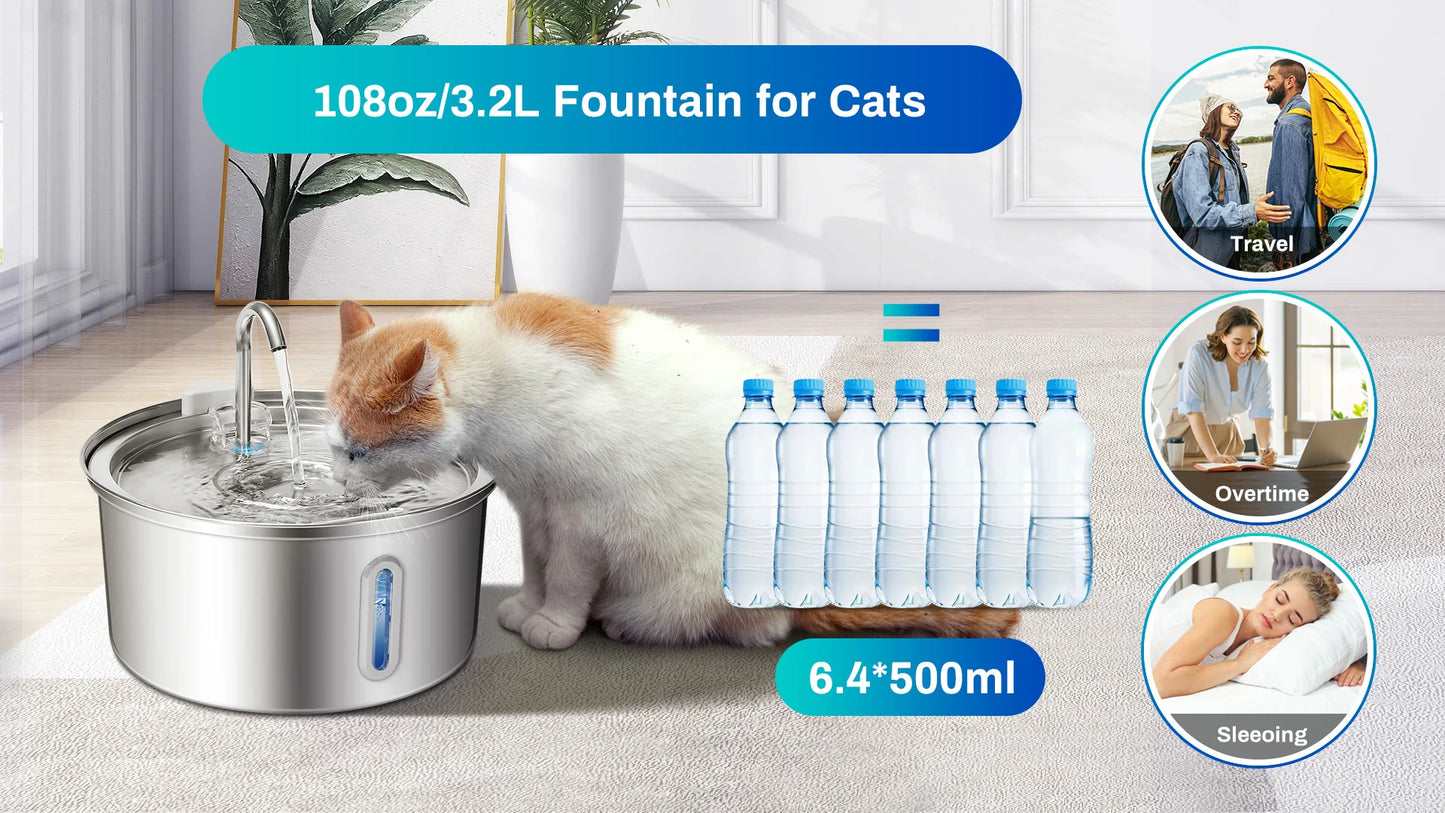 Stainless Steel Cat Water Fountain With Ultra Quiet Pump