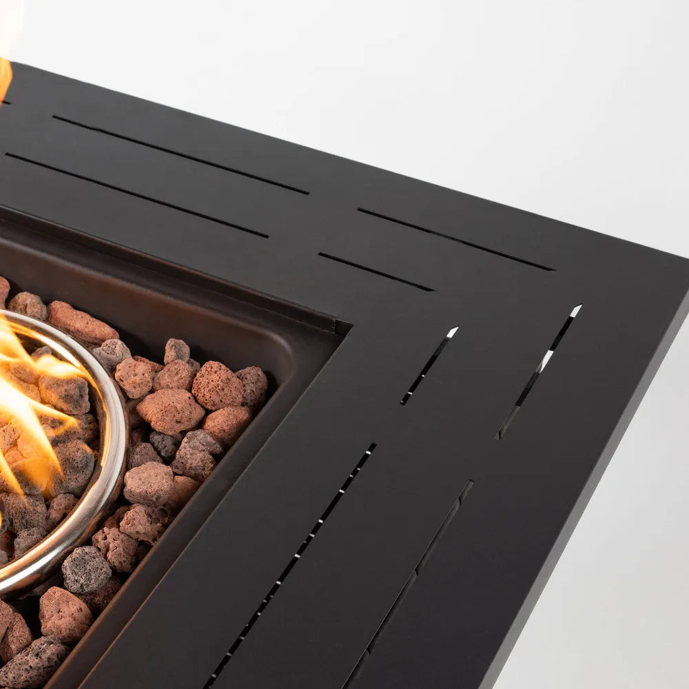 Square Wicker Rattan Gas Fire Pit Table For Outdoor Patio