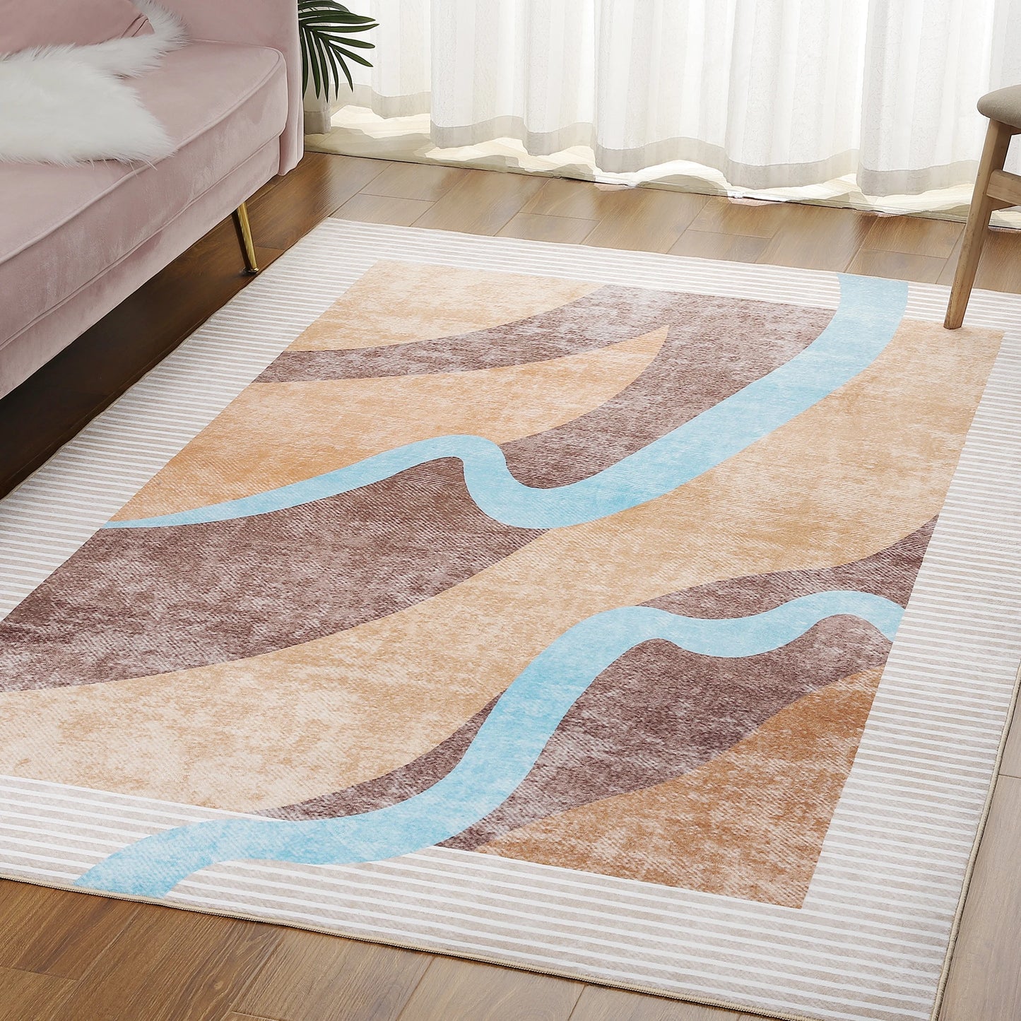 Machine Washable Vintage Area Rug With Non Slip Backing