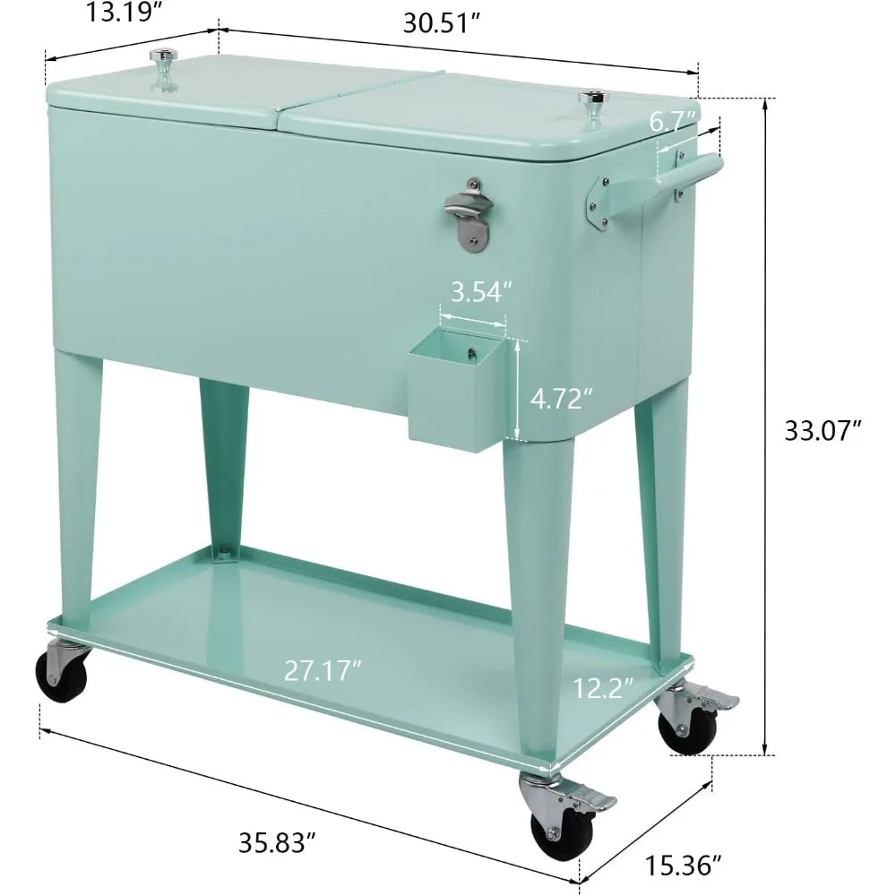 Rolling Ice Chest On Wheels With Bottle Opener And Shelf