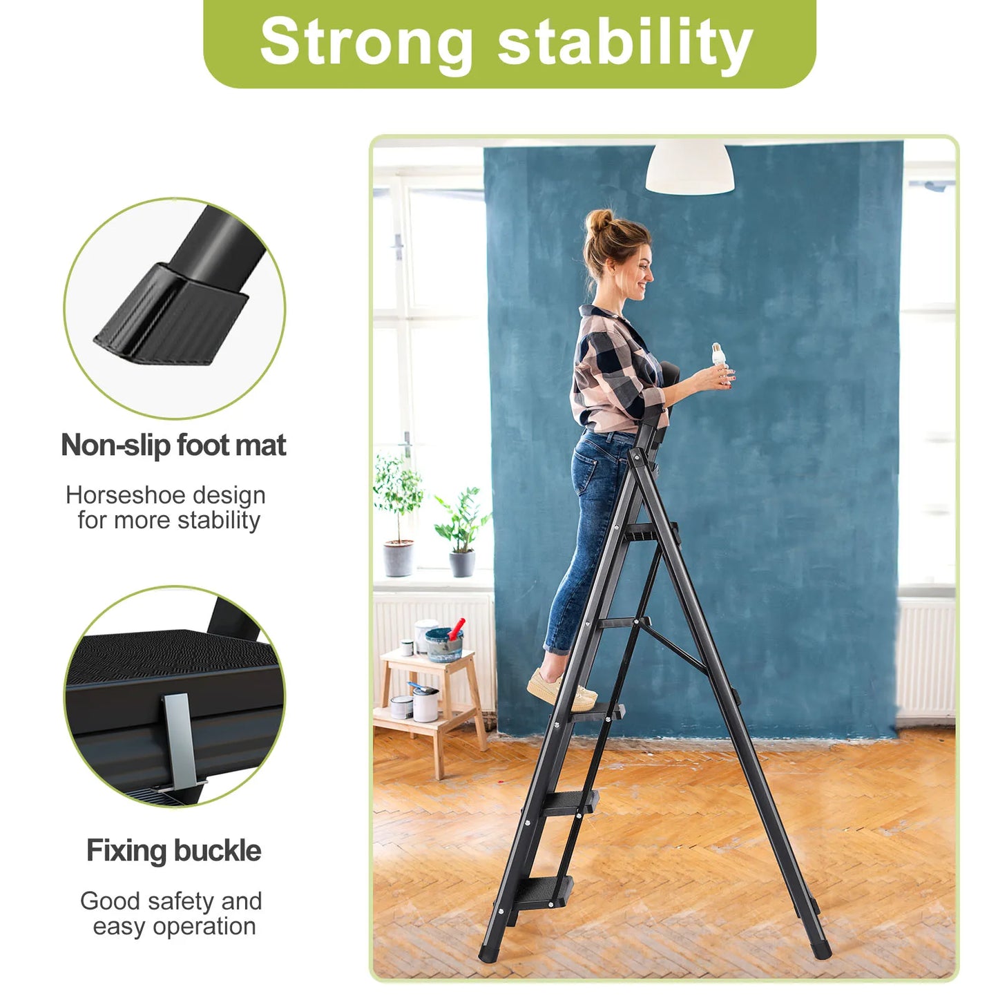 Heavy Duty Folding Stool With Handrail Anti Slip Ladder
