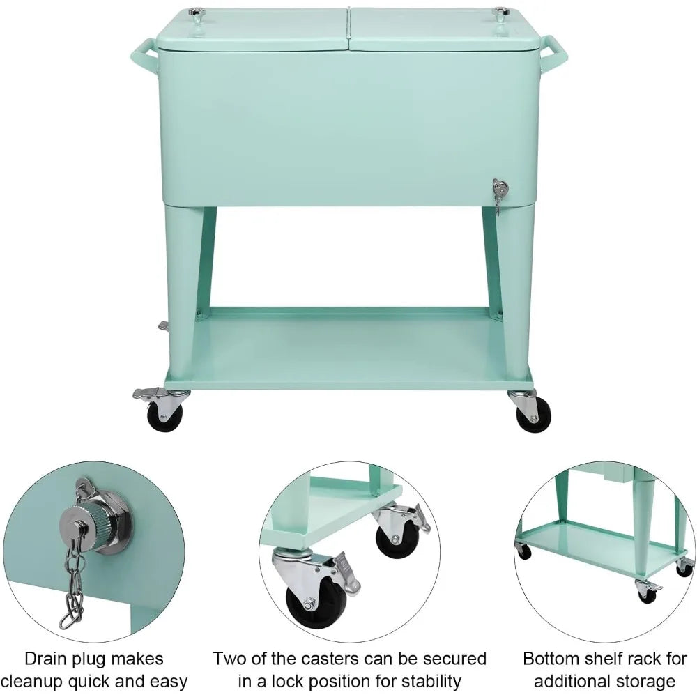 Rolling Ice Chest On Wheels With Bottle Opener And Shelf