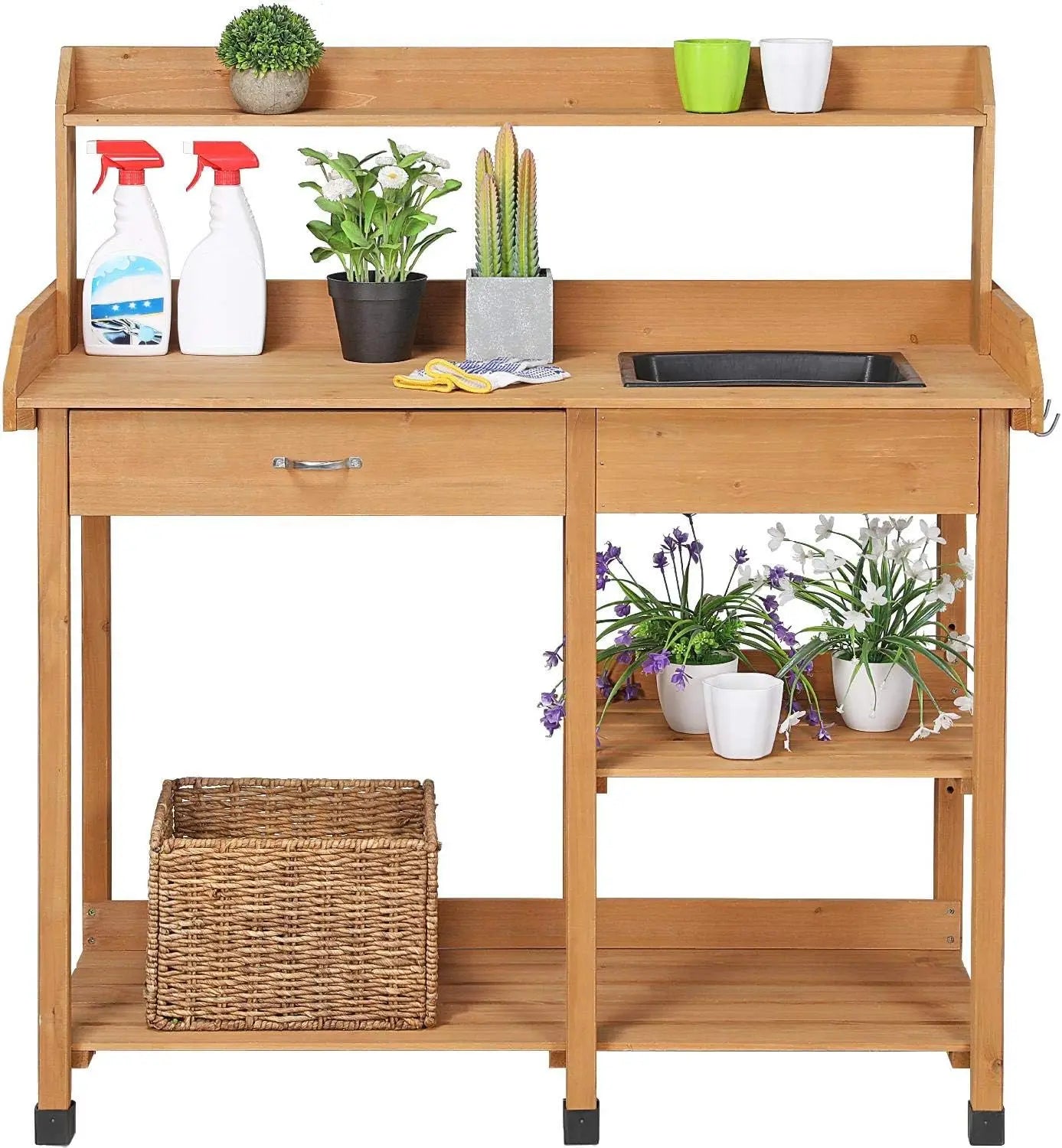 Outdoor Garden Potting Bench With Sink And Open Shelves