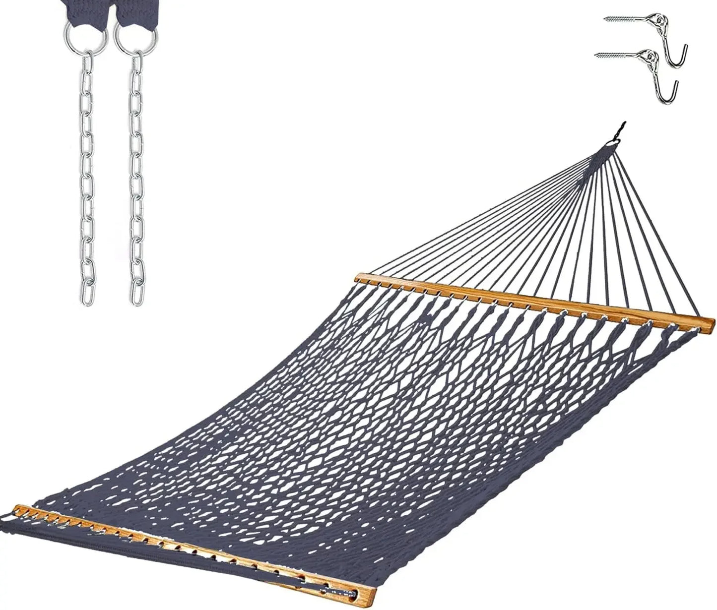 Castaway Living 13 ft. Double Traditional Hand Woven Cotton Rope Hammock with Free Extension Chains & Tree Hooks, Designed in Th