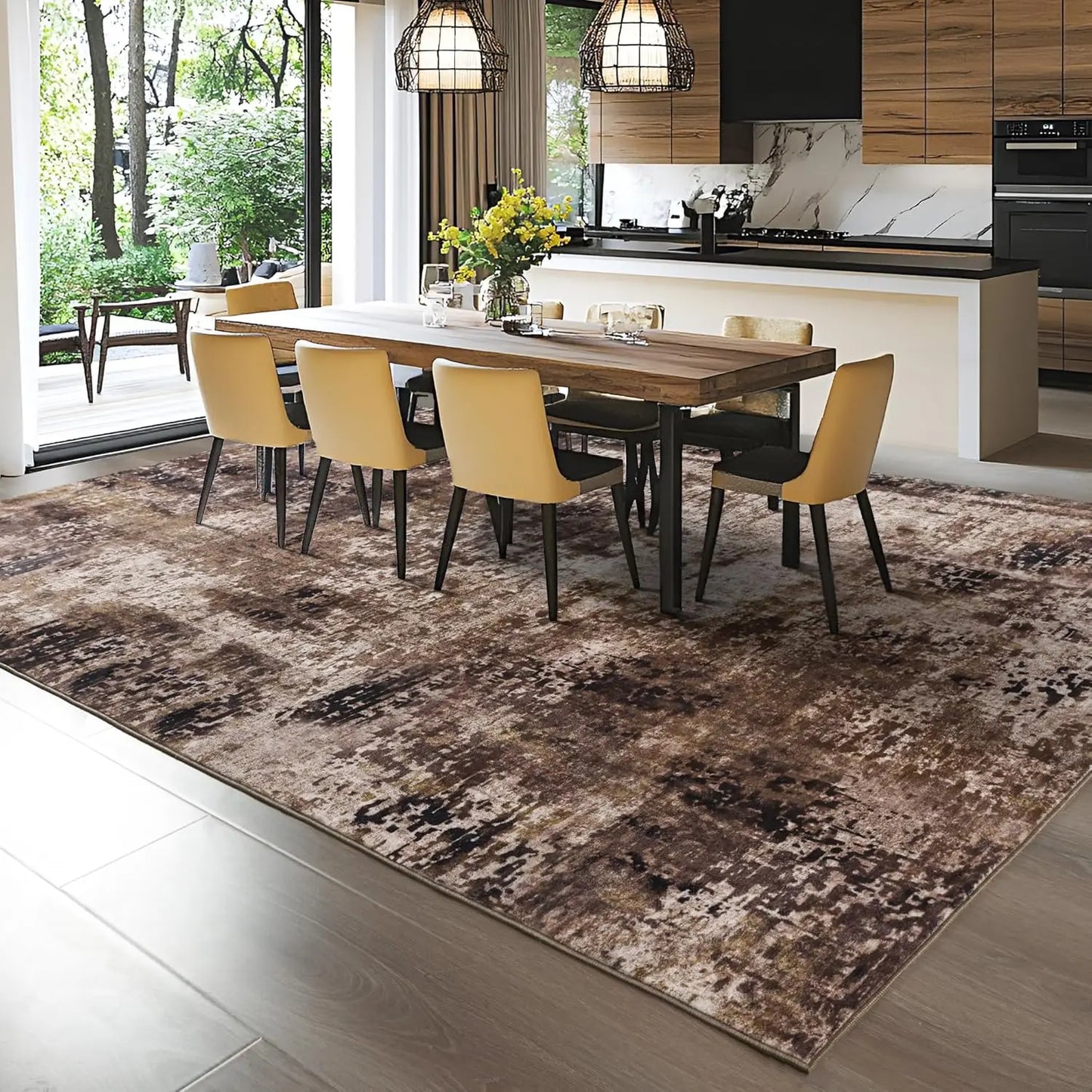 Modern Abstract Soft Non Slip Machine Washable Area Rug