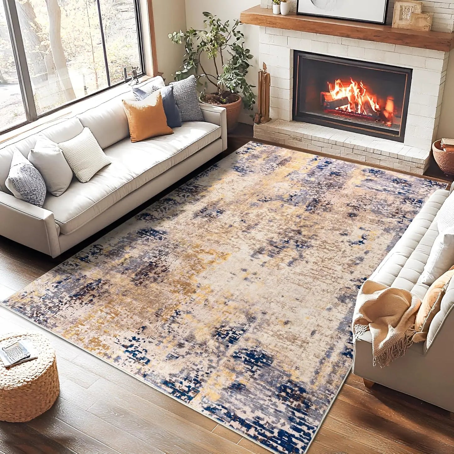 Modern Abstract Soft Non Slip Machine Washable Area Rug