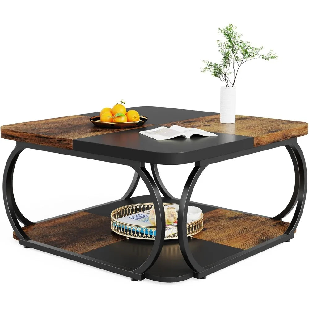 Farmhouse Style Coffee Table With Storage Shelf Charm