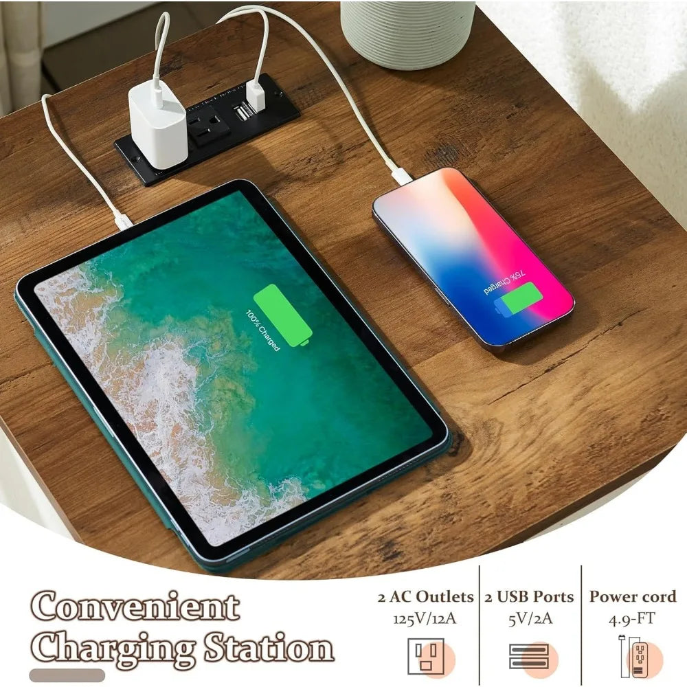Farmhouse Nightstands Set of 2 With Charging Station