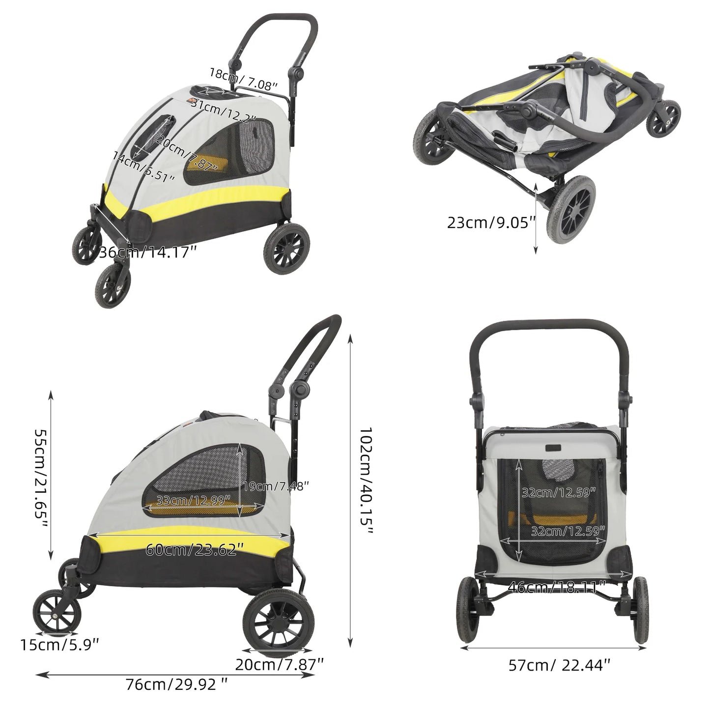 Ultra Large Dog Stroller Foldable 4 Wheels Pet Travel Cart