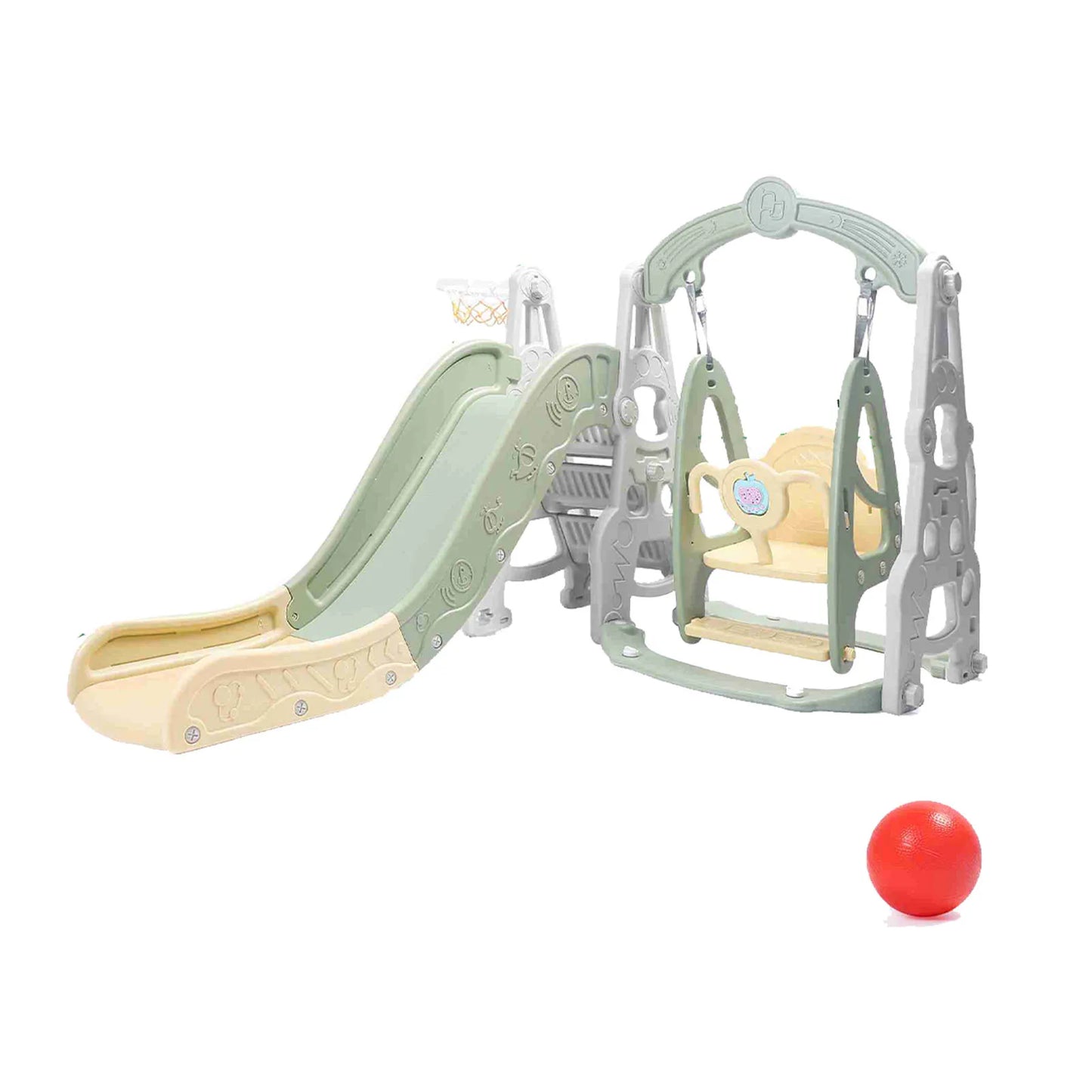 4 In 1 Toddler Playground Set Swing Slide Basketball Hoop