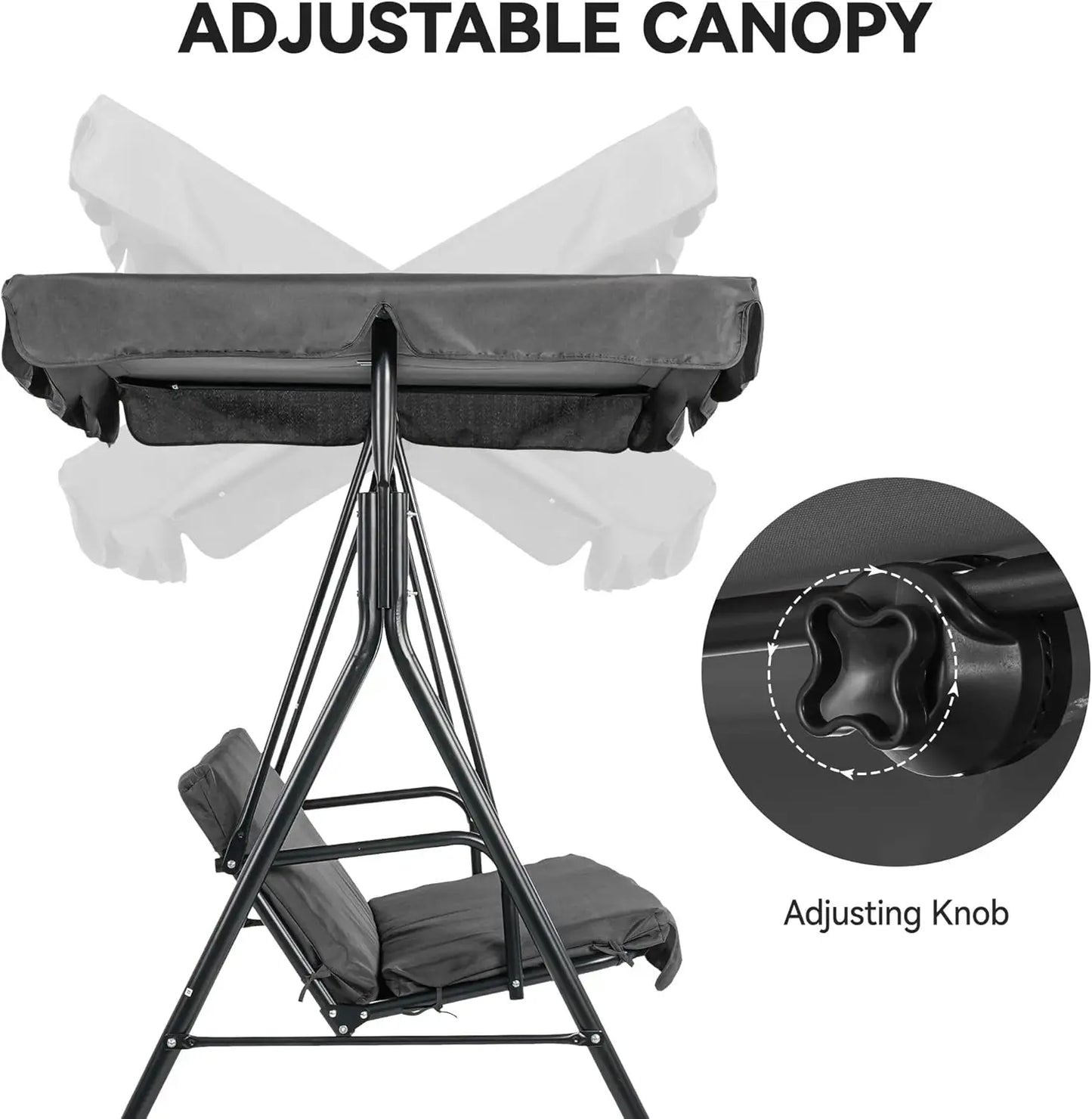 Patio Swing Three Seat Porch Bench With Adjustable Canopy
