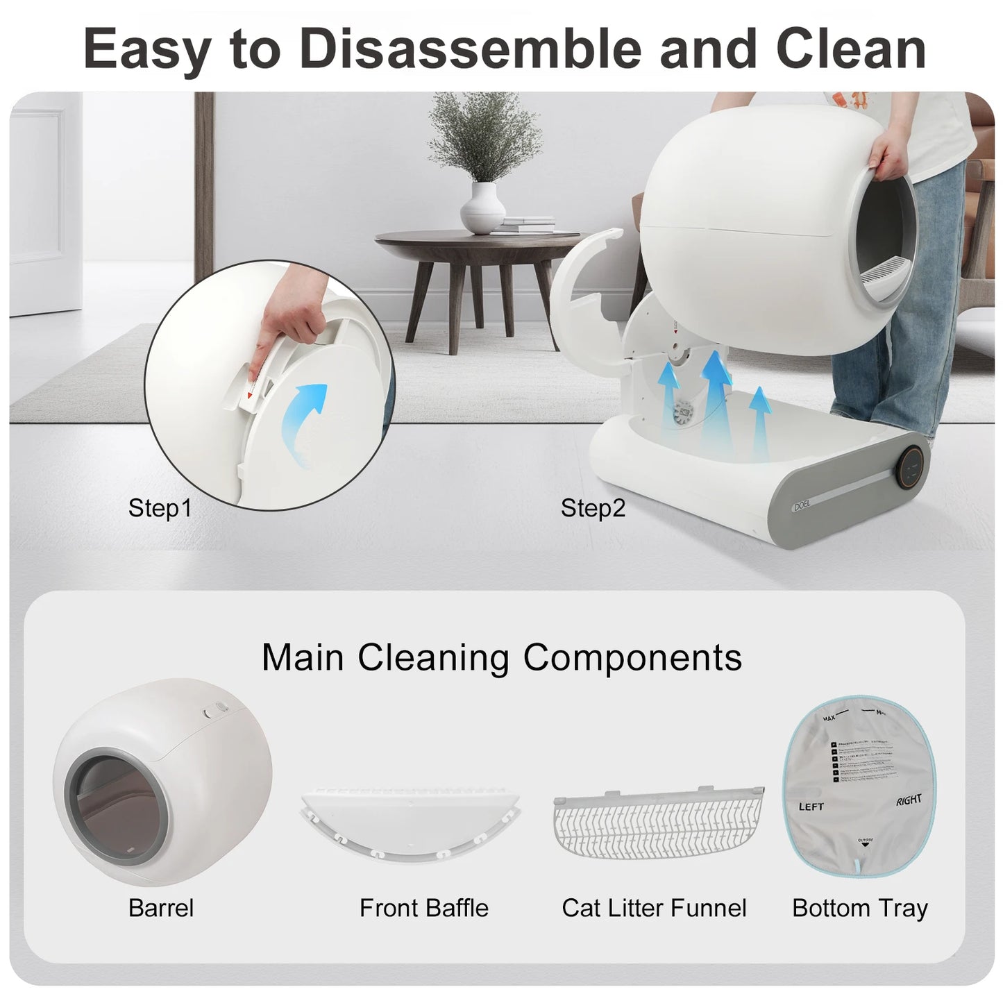 DOEL 65L Smart Self-Cleaning Cat Litter Box with App Control