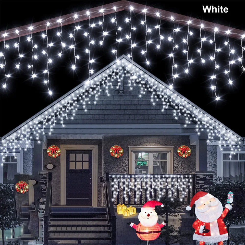 Solar Icicle Curtain Lights for Outdoor Christmas Decorations