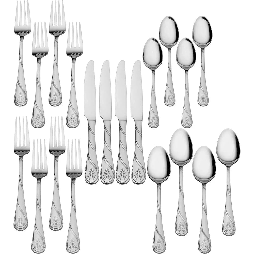 Nautical Stainless Steel Flatware Set For 4 Dishwasher Safe