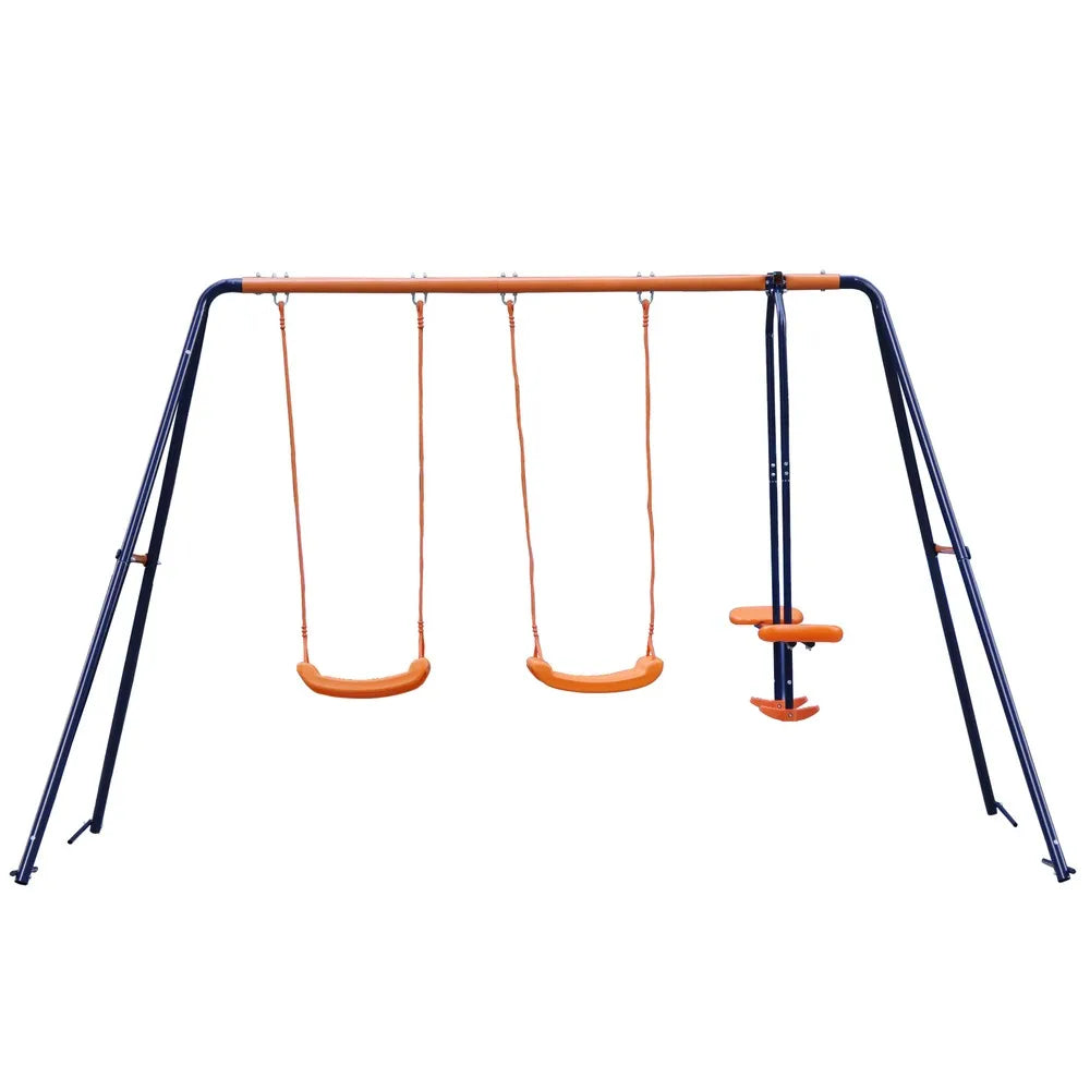Outdoor Kids Swing Set W/2 Seats & 1 Glide Swing Set for Backyard 440lb Capacity
