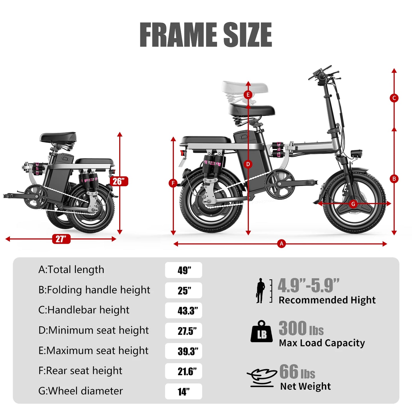 Folding Electric Bike for Adult,48V 15AH Removable Battery, 20MPH 25Miles Commuting Motorcycle Ebike,500W 14'' Electric Bicycle