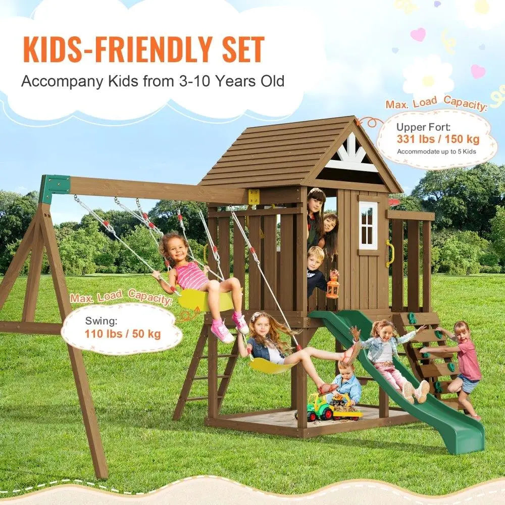 Wooden Swing Set 9 In 1 Outdoor Adventure Playground