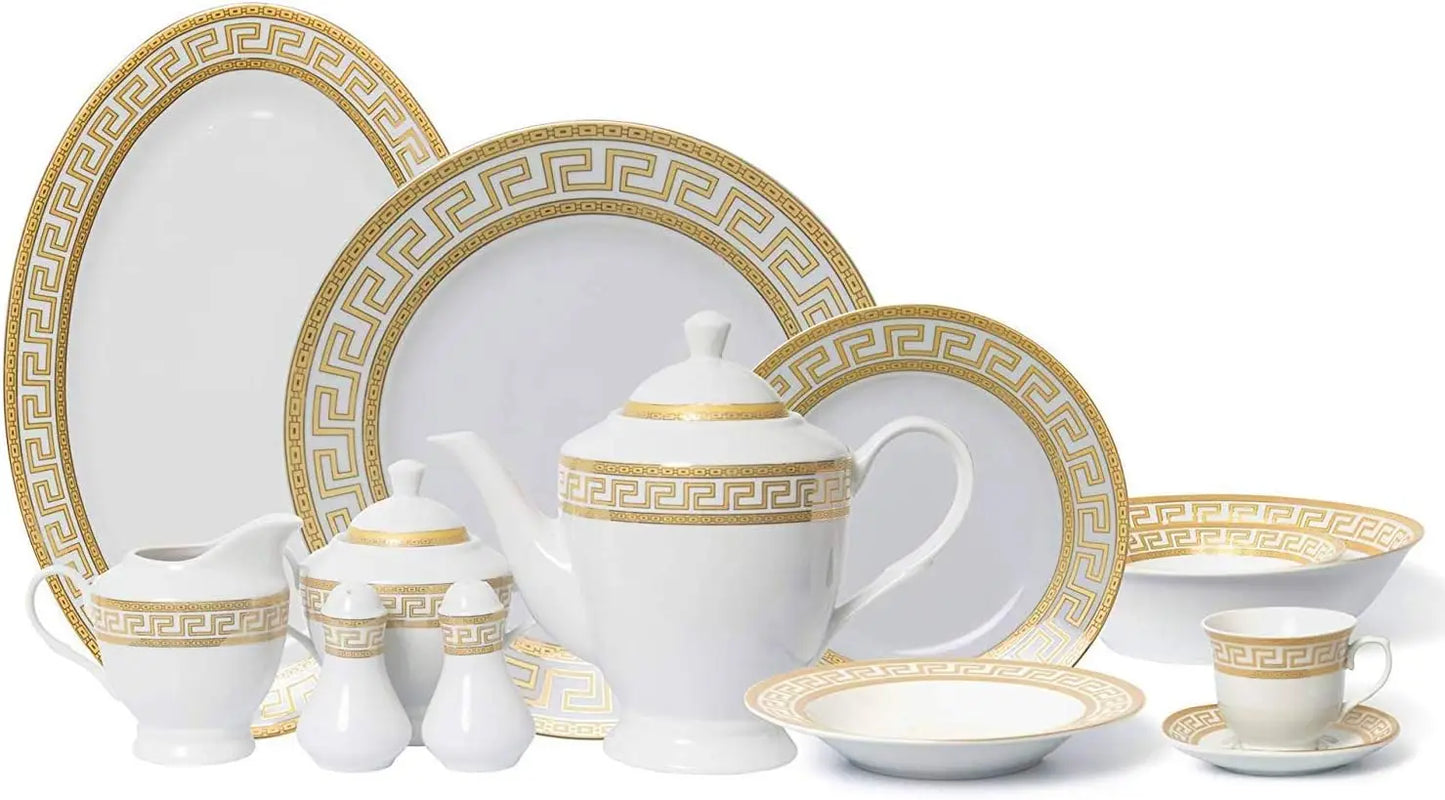 Vintage Gold Greek Key Dinnerware Set for Elegant Dining