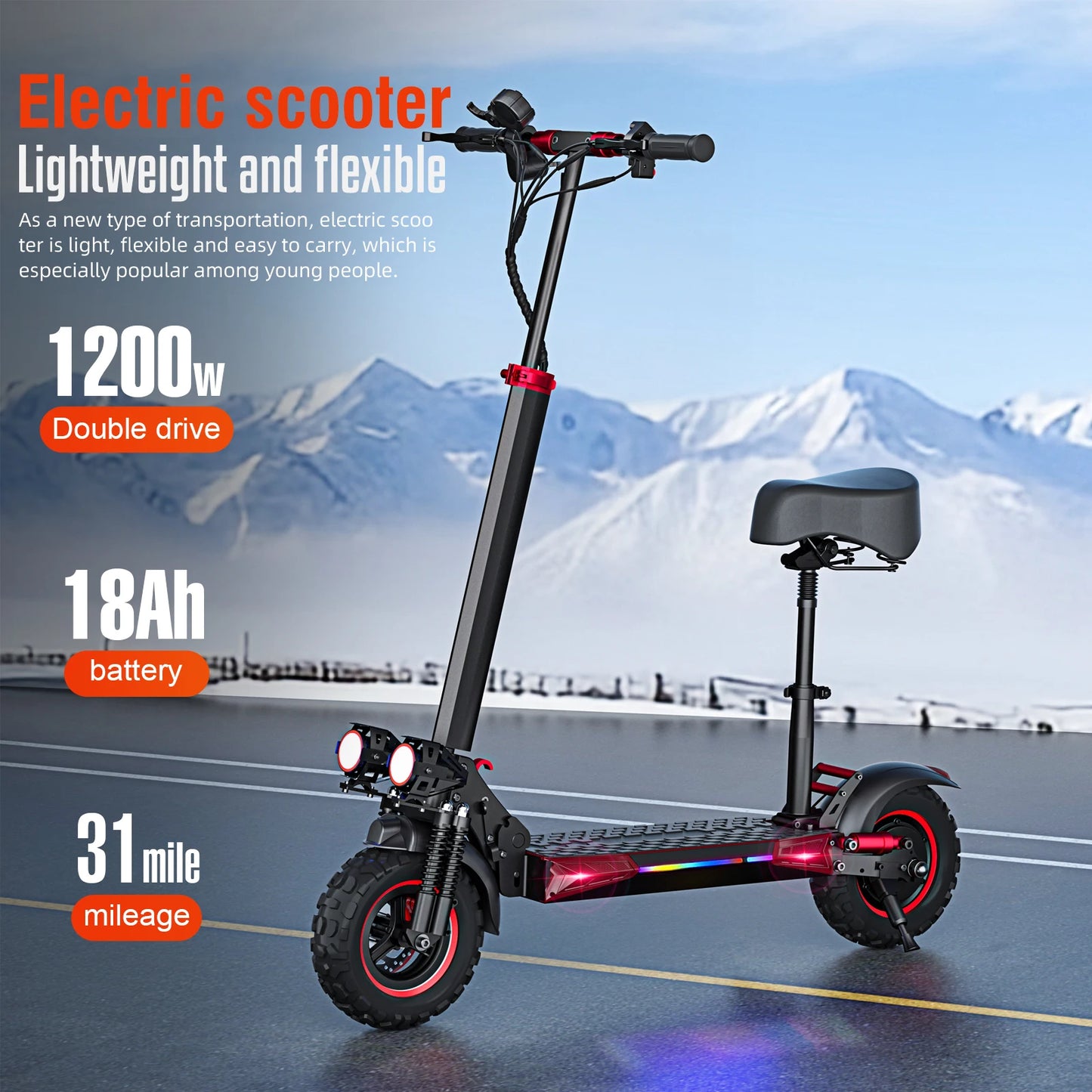 Foldable Waterproof Electric Scooter with Off-Road Tires for Adults
