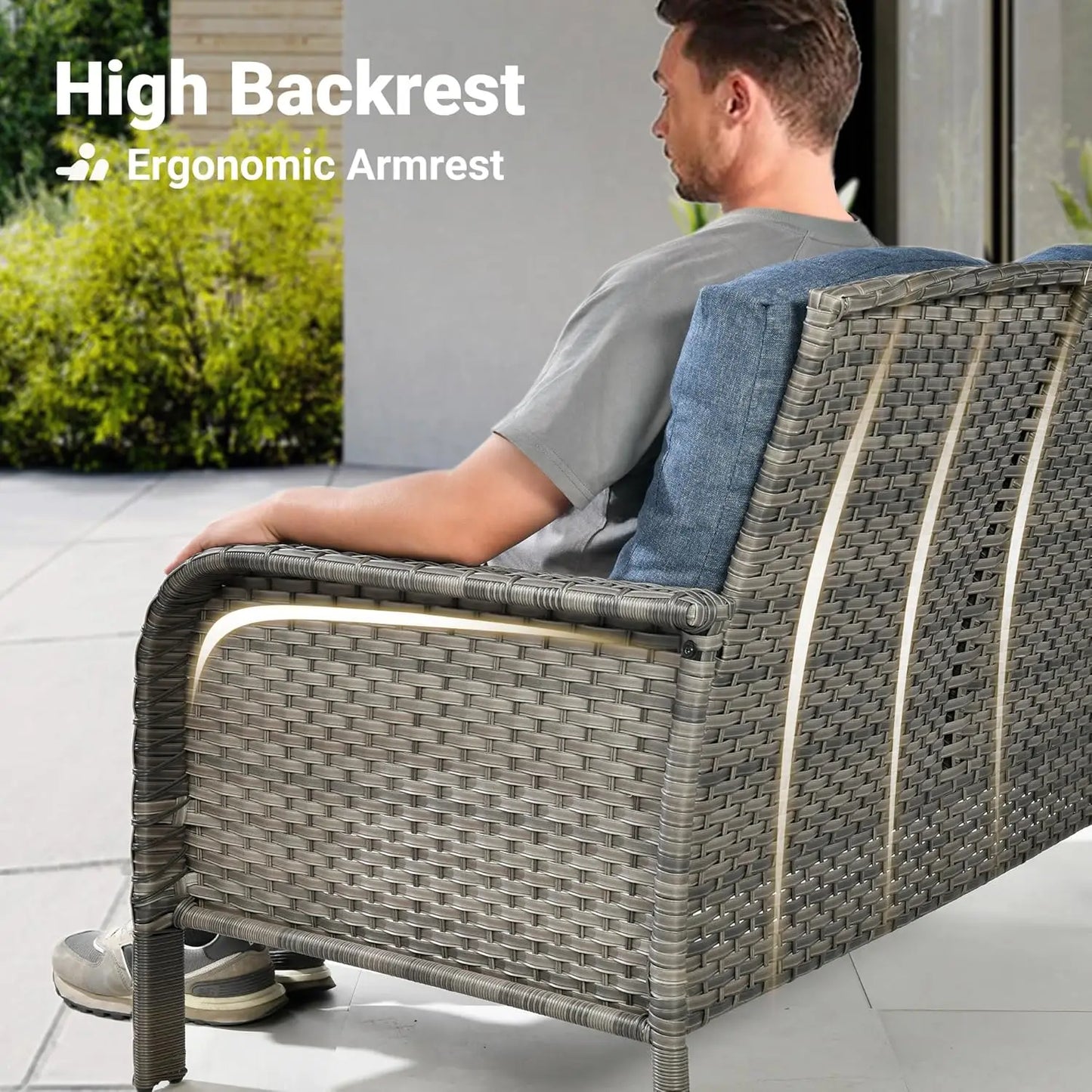Outdoor Wicker Patio Set Fire Pit High Back Chairs