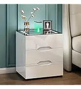 Smart Nightstand With Wireless Charger Adjustable LED High Gloss Drawers