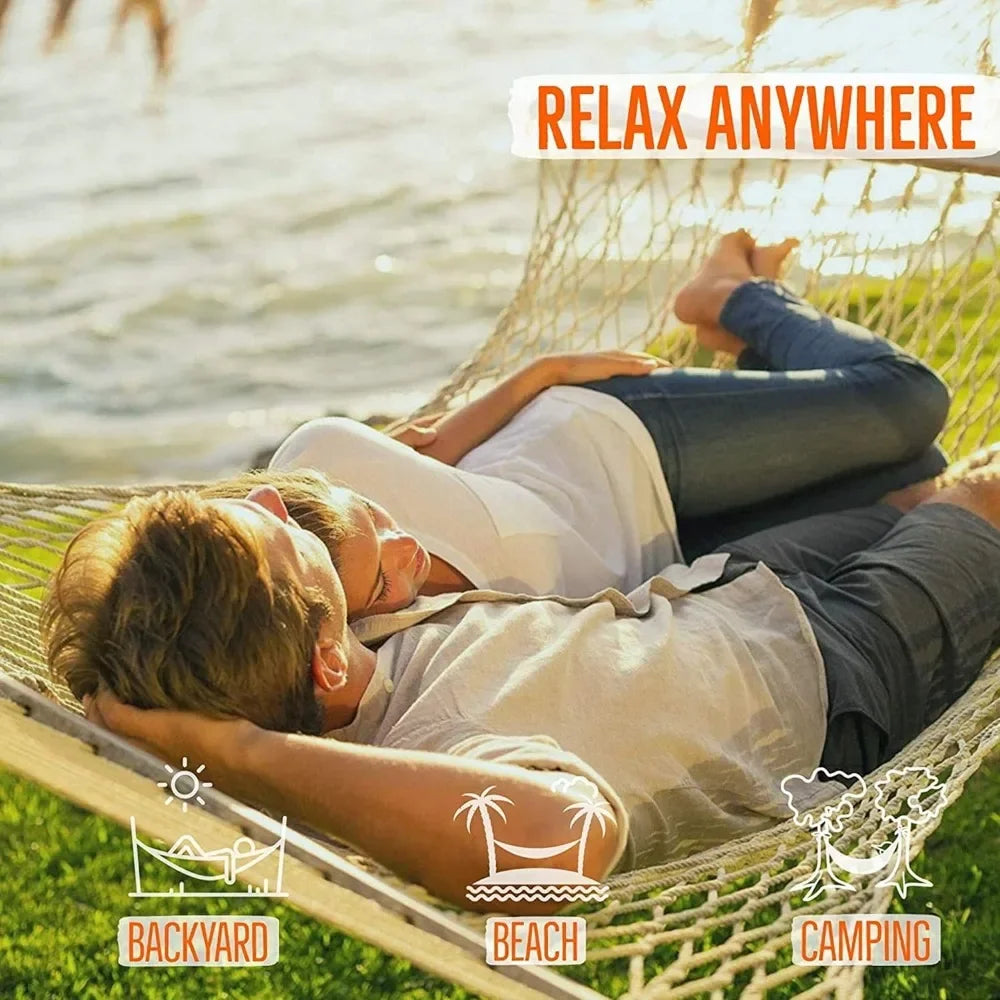 Castaway Living 13 ft. Double Traditional Hand Woven Cotton Rope Hammock with Free Extension Chains & Tree Hooks, Designed in Th