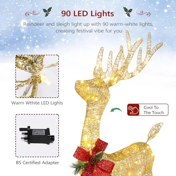 Lighted Christmas Reindeer Outdoor Decorations, Weather Proof 4ft Santa's Sleigh Reindeer Christmas Ornament Indoor Home Decor