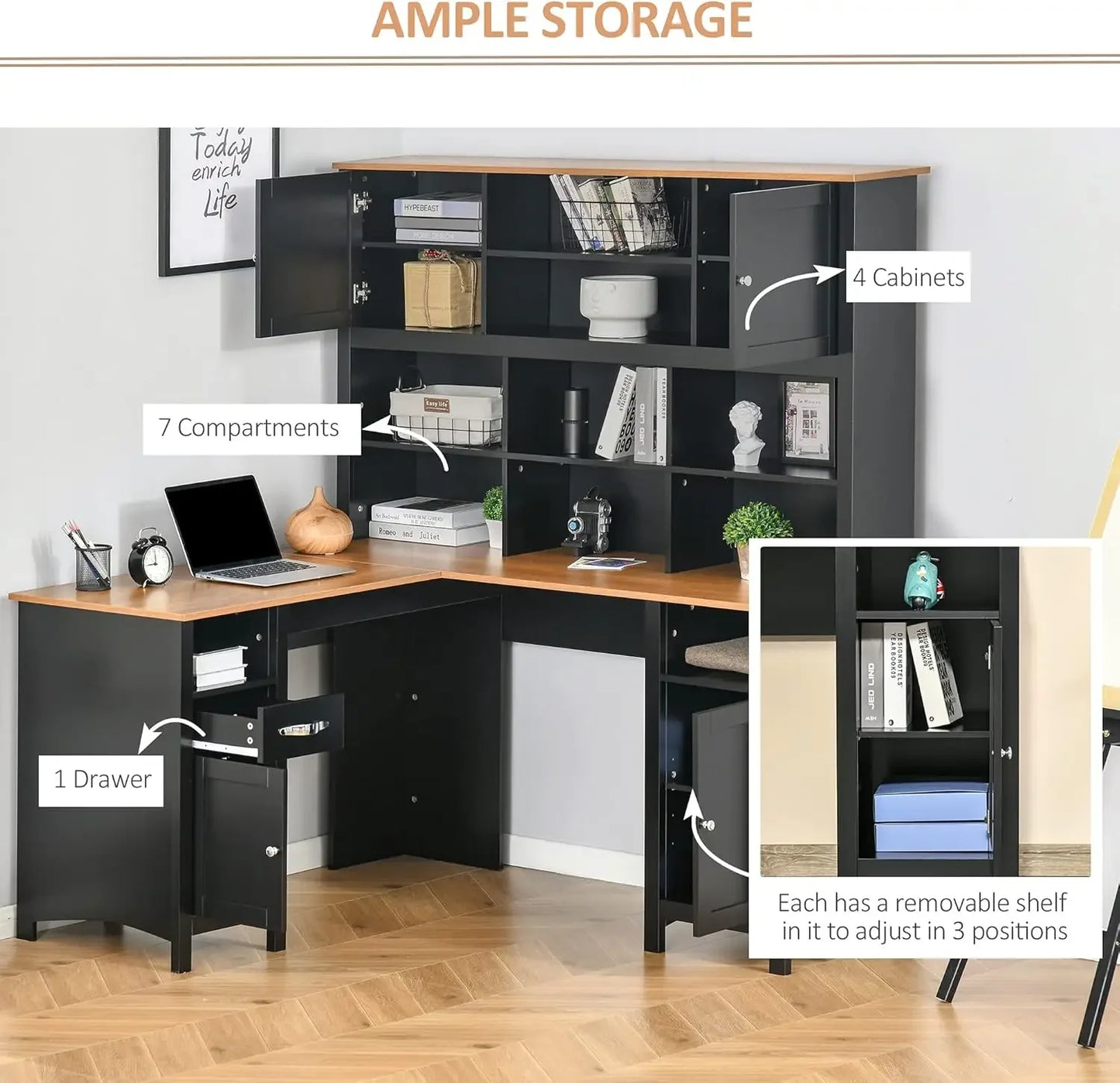 L Shaped Corner Desk With Hutch And Storage Cabinet