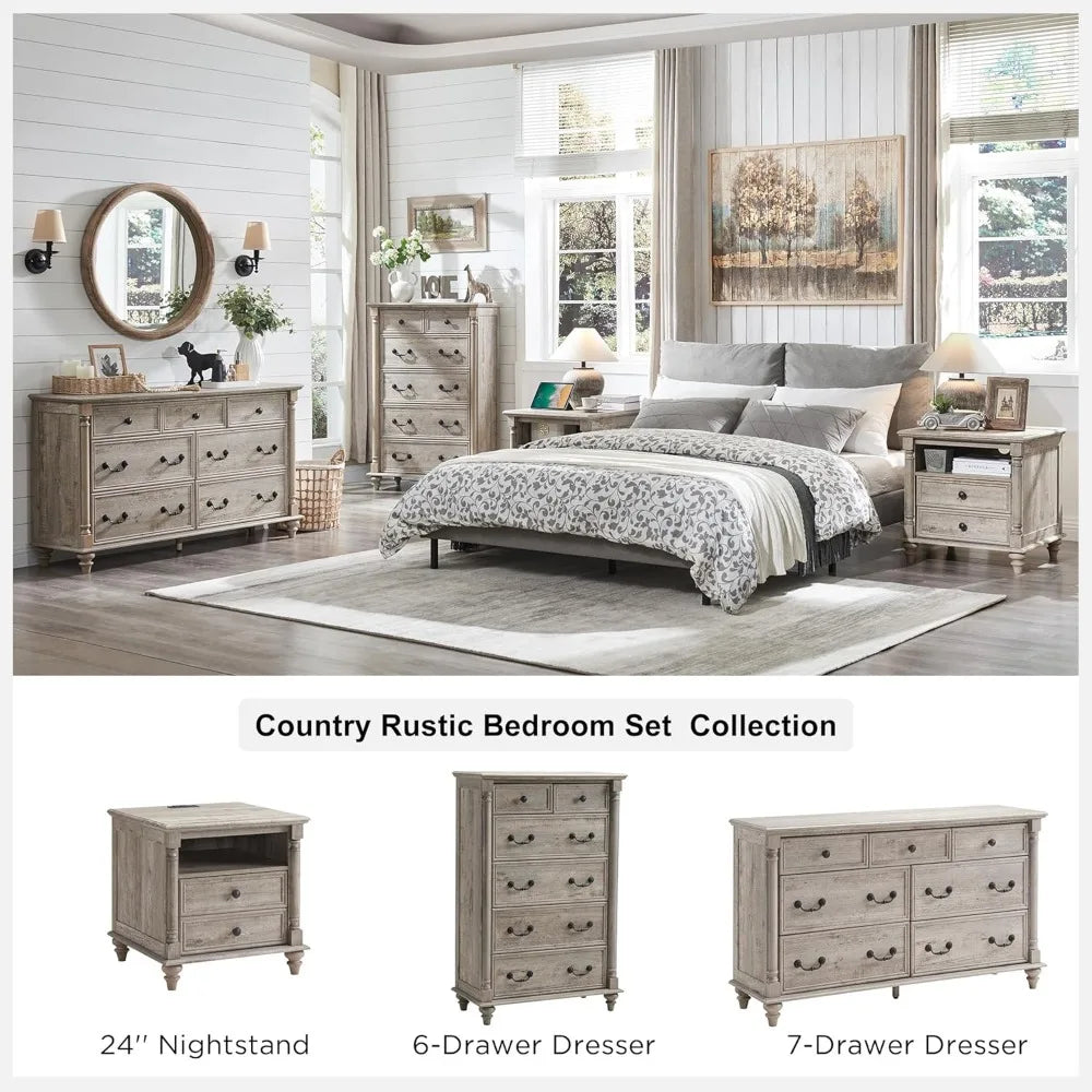 Farmhouse Six Drawer Rustic Bedroom Dresser Chest