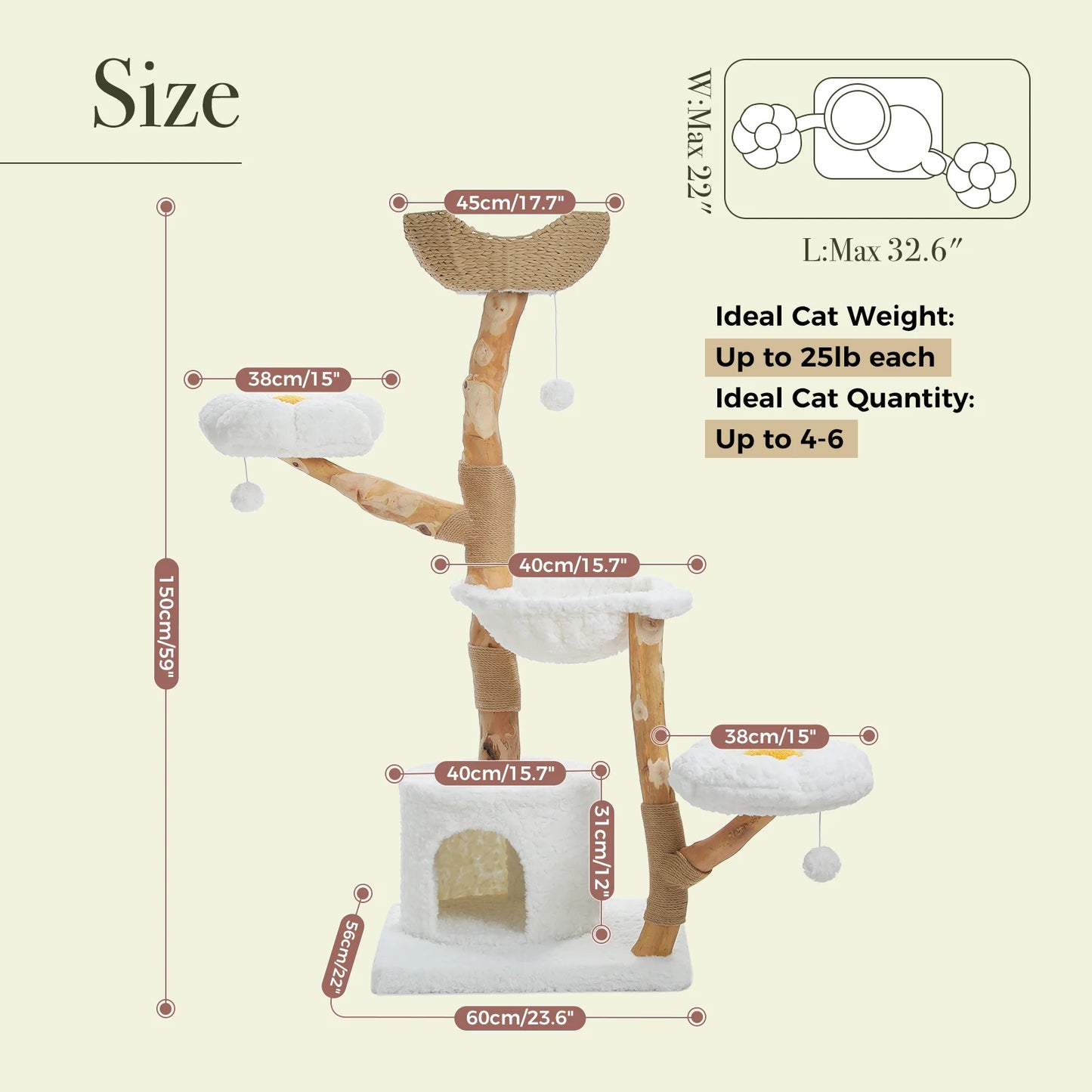 Cat Tree Tower With Sisal Scratching Post And Wicker Bed
