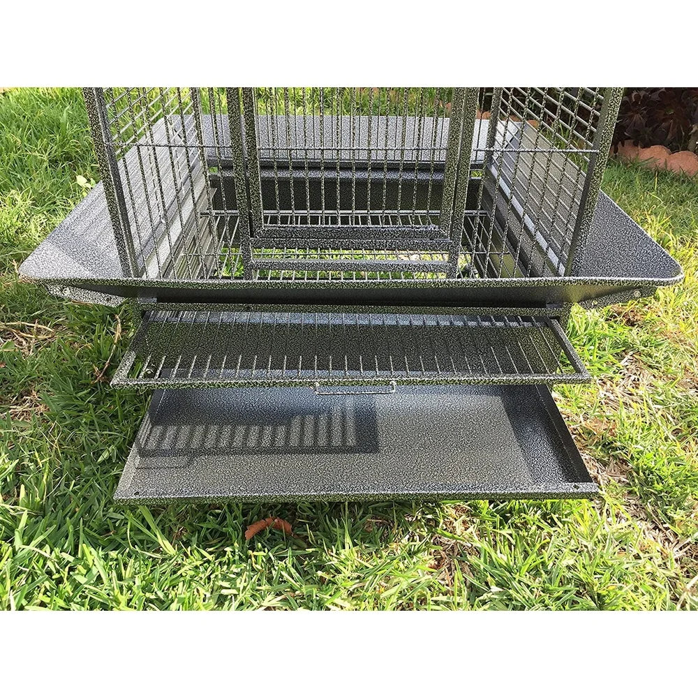 Sturdy Wrought Iron Parrot Rolling Cage with Double Ladders