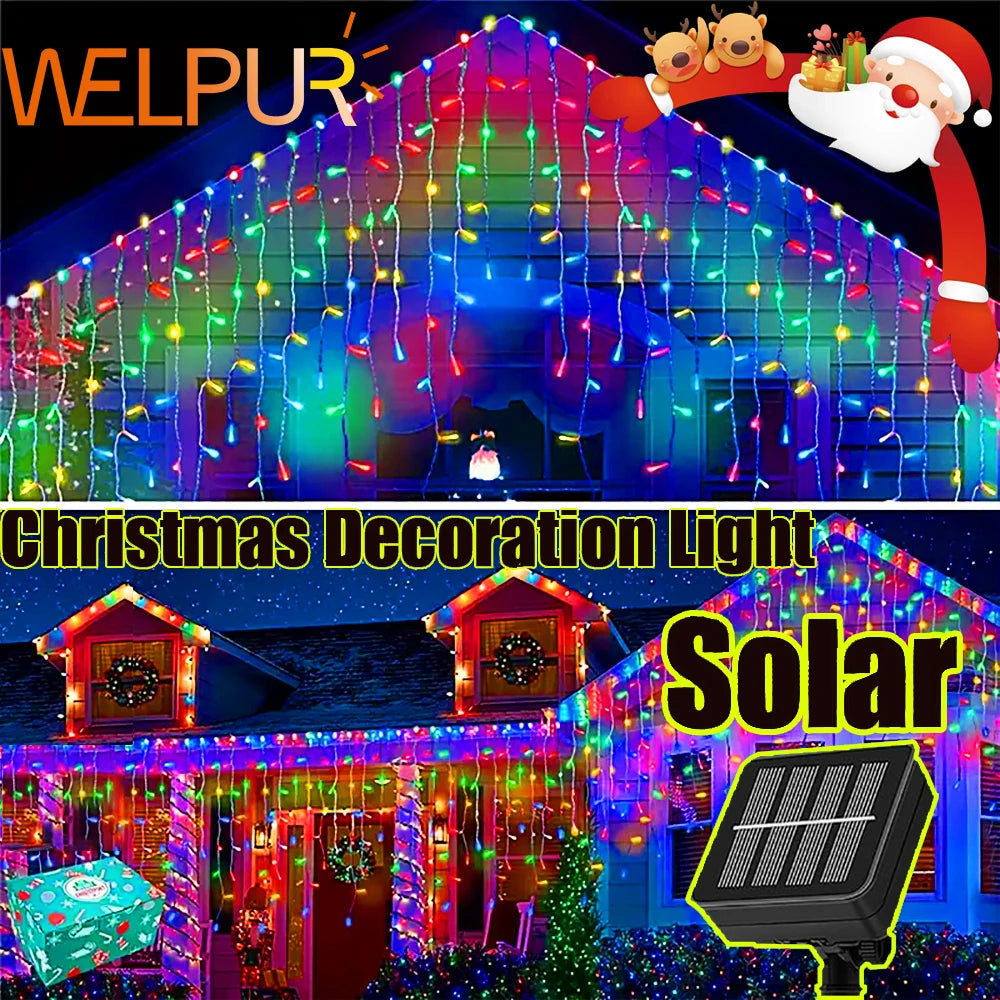 Solar Icicle Curtain Lights for Outdoor Christmas Decorations
