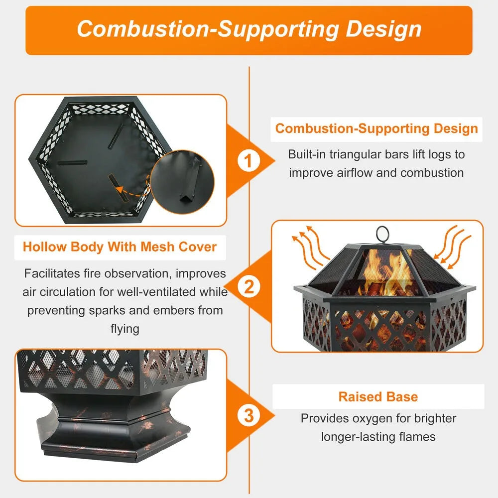 Hex Shaped Fire Pit Fireplace Outdoor Home Party Decor