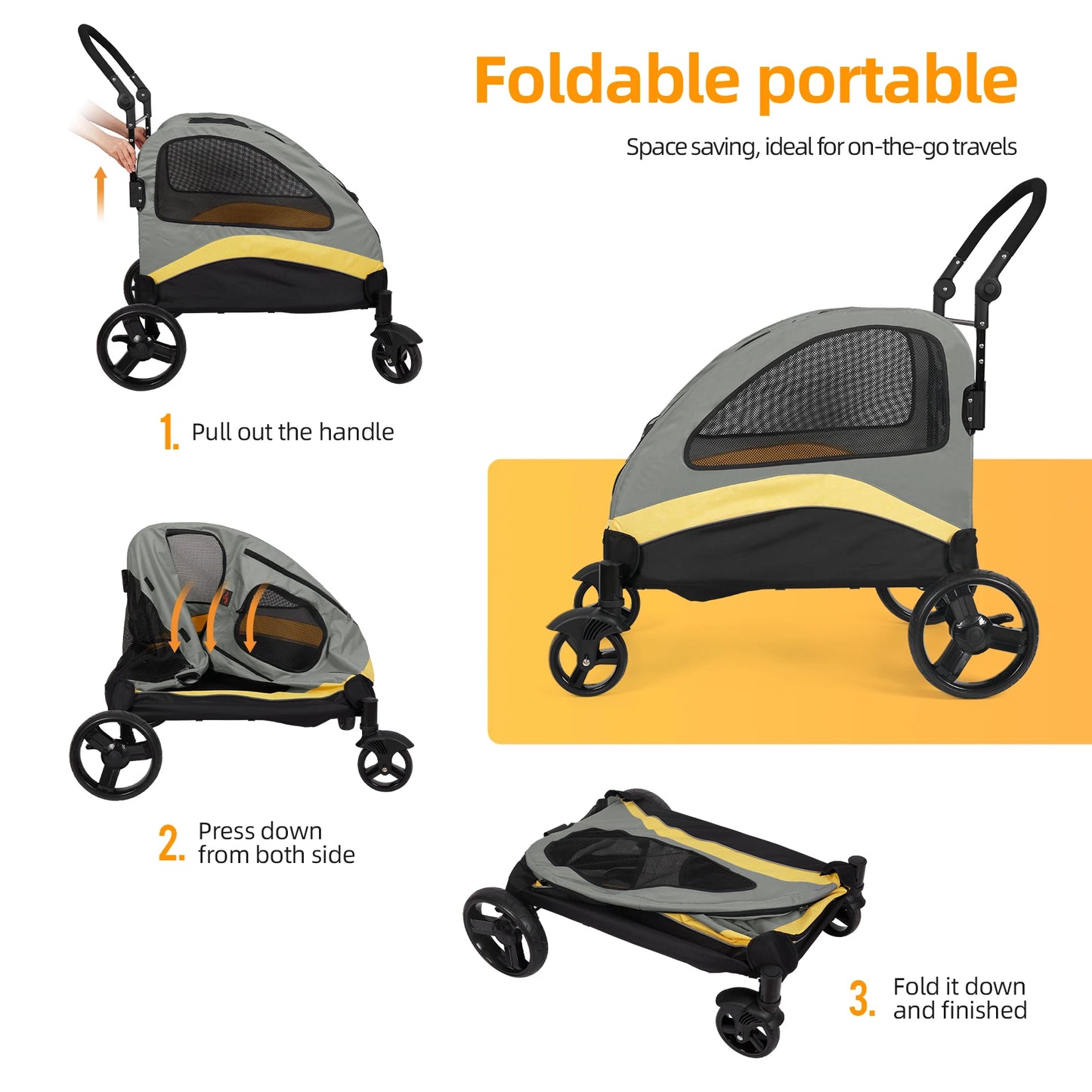 Ultra Large Dog Stroller Foldable 4 Wheels Pet Travel Cart
