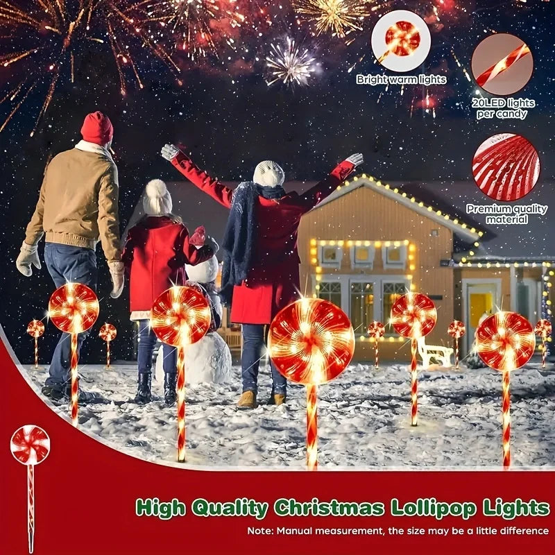 5pcs Christmas Lollipop Ground Plug Light Led Solar Outdoor Waterproof Courtyard Lawn Decoration Atmosphere Light Candy Light