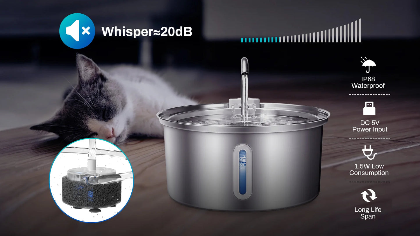 Stainless Steel Cat Water Fountain With Ultra Quiet Pump