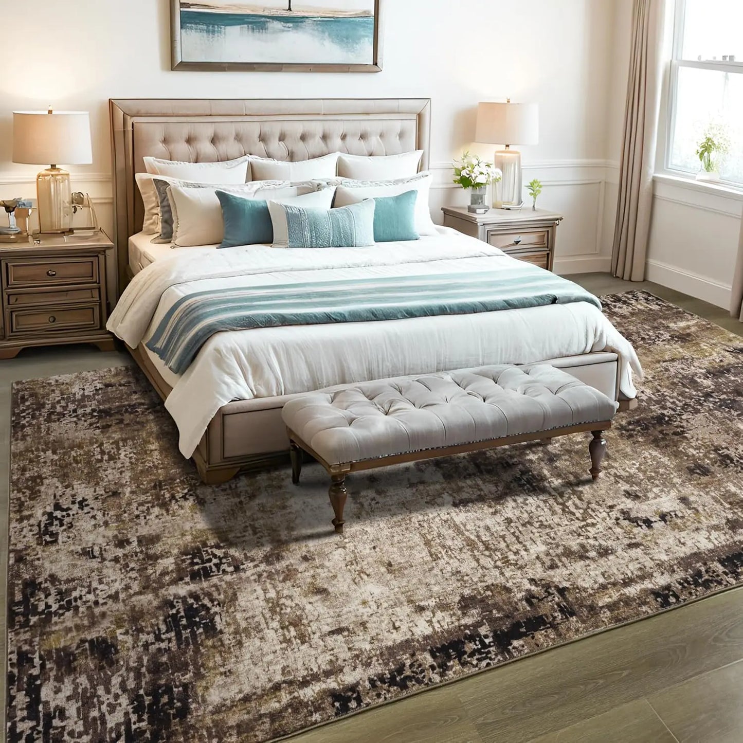 Modern Abstract Soft Non Slip Machine Washable Area Rug