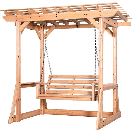 Discovery Callahan Cedar Wood Outdoor Pergola Swing Bench Trellis
