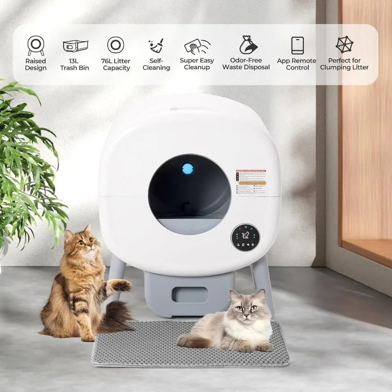 Smart Automatic Litter Box for Multiple Cats with App Control