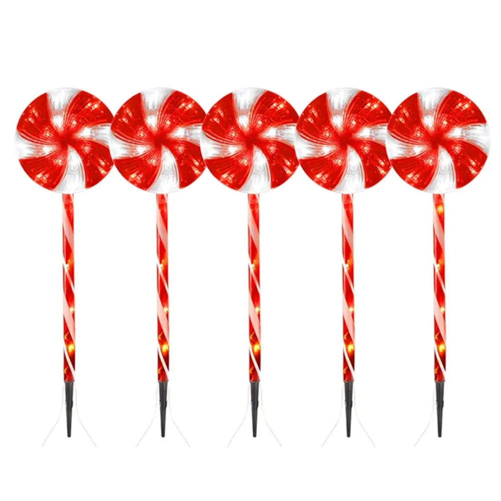 5pcs Christmas Lollipop Ground Plug Light Led Solar Outdoor Waterproof Courtyard Lawn Decoration Atmosphere Light Candy Light