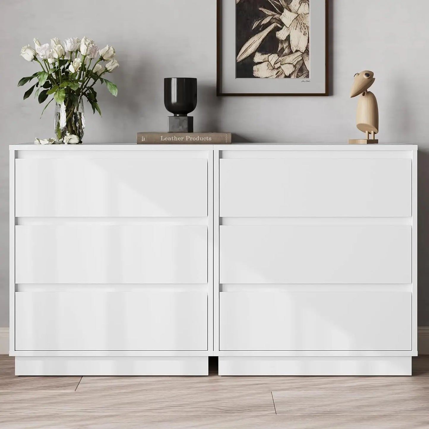 RoyaCraft Wide Nightstand Set Of 3 Drawers Bedside Tables
