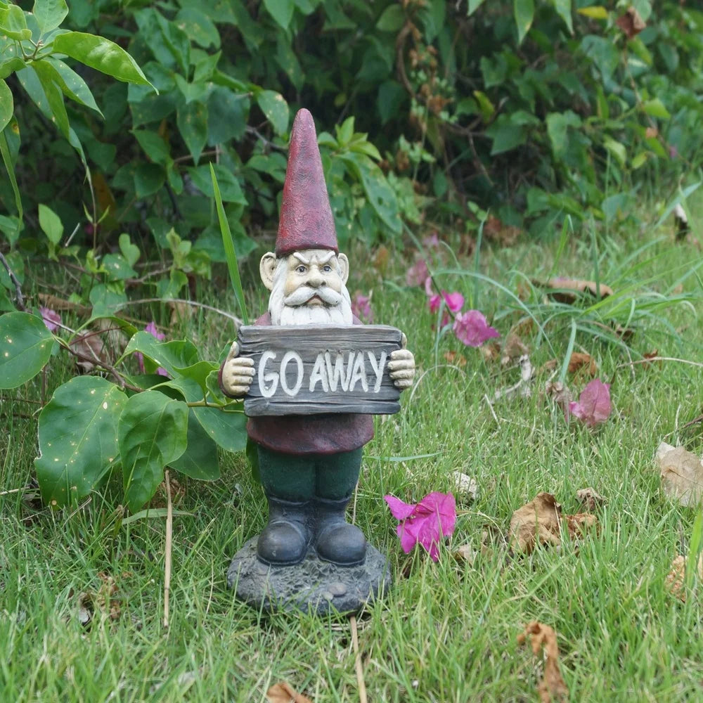 Gnome Statue With Go Away Sign Garden Yard Decor Gift